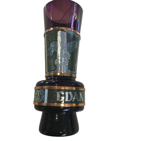 VTG Gdańsk Poland Souvenir Pitcher & Goblet Set – Amethyst Glass & Metal Etching - Picture 3 of 16